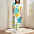 thumbnail image 2 of Vestidos de Verano de Manga Corta para Mujer Flor Impresión Vestido Largo Casual, Cuello Redondo con Bolsillos Top de Poliéster, 2 of 6
