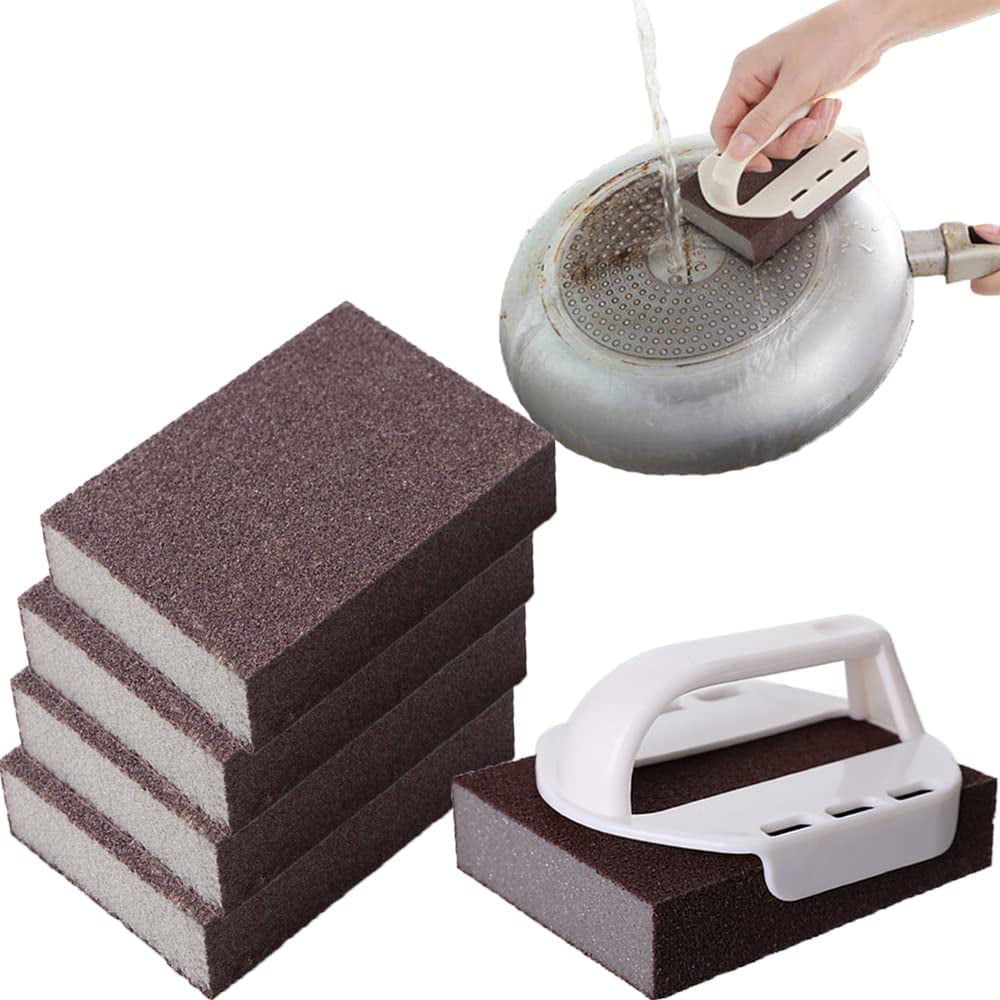 Krisler Carborundum Sponge Nano Emery Sponges Caspian Stone Pot Clean Brush Rust Eraser Grit Scouring Pads Pot Cleaning Pads with Carborundum Washing Kitchen Cleaner Tool 8pc