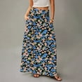 thumbnail image 4 of WULMLEO Long Skirts for Women Trendy Boho High Waisted Maxi Skirts with Pockets Floral Flowy Beach Vacation A Line Skirt Black L, 4 of 5