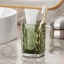 Transparent Toothbrush Cup with Handle, Modern Mouthwash Glass, Couple'S Bathroom Organizer, Geometric Design, 450Ml Capacity, Pet Material, 4.33X3.54X2.95In