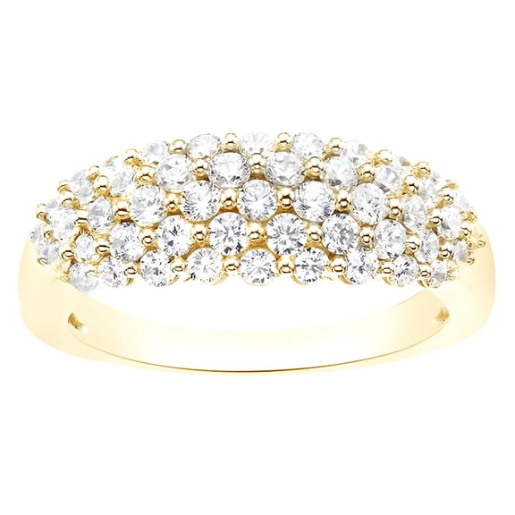 Round Shape White Diamond Cluster Dome Engagement Ring In 10K Solid Yellow Gold (1 Cttw)
