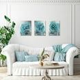 thumbnail image 2 of Teal Blue Flower Wall Art Turquoise Rose Painting Canvas Print Bedroom Decor Still Life 3 Pieces Home Decor Modern Black and White Floral Pictures for Bathroom Kitchen Living Room Ready to Hang, 2 of 6