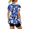 thumbnail image 3 of Frontwalk Women Tankini Sets Short Sleeve Two Piece Swimsuit Floral Print High Waist Swimwear V Neck Ladies Pullover Tummy Control Color Block Wireless Blue 3XL, 3 of 3