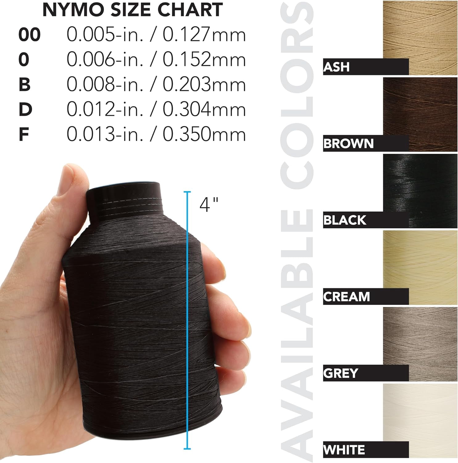 The Beadsmith Nymo Thread – Black Color, Size D, 3oz. Cone, 1584 Yards, Pre-Waxed, 100% Nylon – Tangle Resistant Knotting Cord – Use for Seed Bead Projects, Loom Work and Bead Weaving