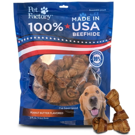 UPC: 0094983783166 | Pet Factory Beefhide Bones Peanut Butter Flavored – 4   24 Count
