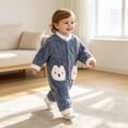 thumbnail image 6 of Maqroz Cute Girls Boys Fuzzy Fleece Snowsuit Winter Warm Romper Long Sleeve Hooded Onesie Outerwear Daily Wear Toddler Clothes with Animal Pockets, 6 of 9