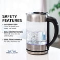 thumbnail image 3 of OVENTE Electric Kettle with 1.7L Borosilicate Glass, 1500W Instant Water Boiler and Heater for Coffee or Tea, BPA Free, Easy to Fill Lid, Auto Shut-Off and Boil Dry Protection, Silver KG612S, 3 of 5