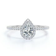 Vintage 0.50 ct Pear Shaped Diamond Halo Engagement Ring in 10K White Gold