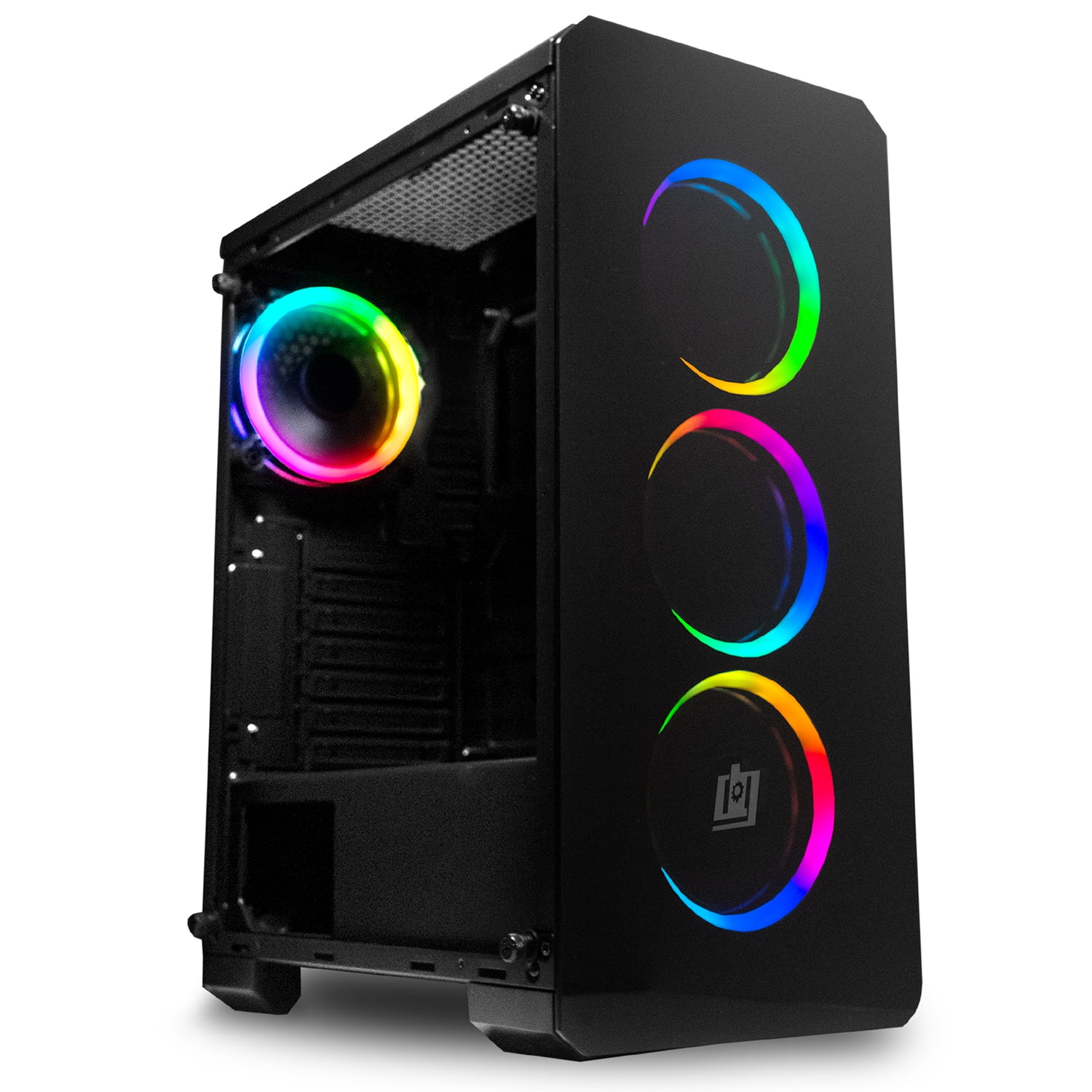 Rige hugge evaluerbare Deco Gear Mid-Tower PC Gaming Computer Case 3-Sided Tempered Glass and LED  Lighting - Mini-ITX, Micro-ATX, ATX - Includes 4 120mm Double Ring Fans w/  Expansion for More, 7 Expansion Slots, 4
