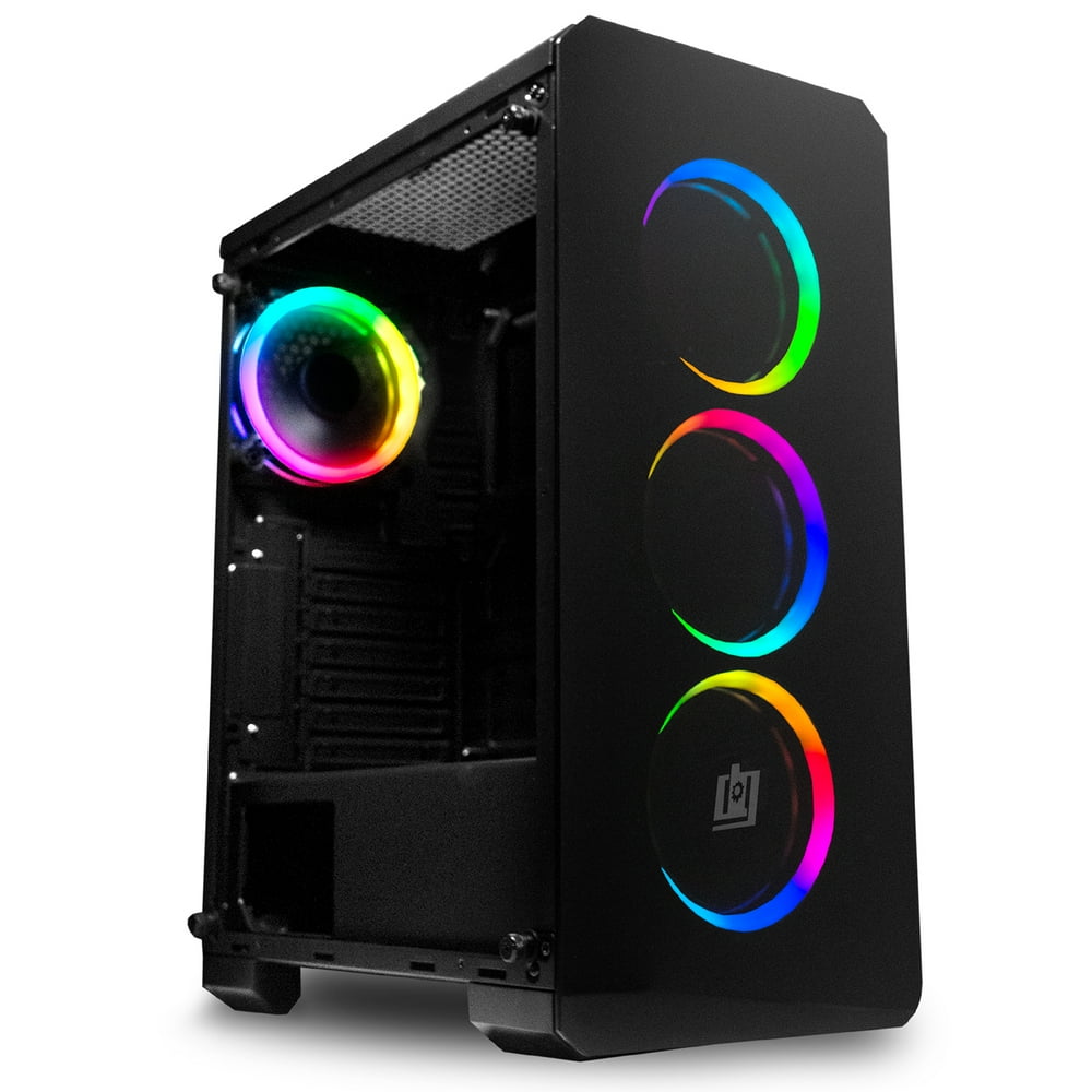 Deco Gear MidTower PC Gaming Computer Case 3Sided Tempered Glass and