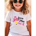 thumbnail image 1 of Adorable Little Miss PRE-K con estampado de lápiz y lazo, 100 % algodón, cuello redondo, manga corta para niña, transpirable y cómoda, exclusiva para niños, atractiva para jugar al aire libre en prim, 1 of 7