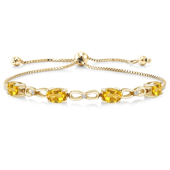 Gem Stone King 3.02 Ct Yellow Citrine E-F Lab Grown Diamond 18K Yellow Gold Plated Silver Bracelet for Women