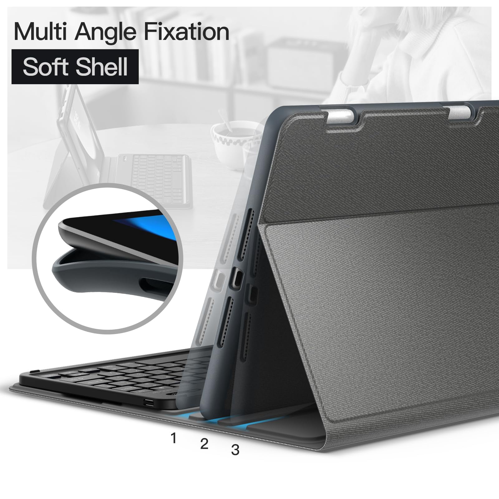 JETech Keyboard Case for iPad 10.2-Inch (2021/2020/2019 Model, 9th/8th/7th Generation) with Pencil Holder, Magnetic Detachable Bluetooth Wireless Keyboard, Soft TPU Back Stand Cover (Space Gray)