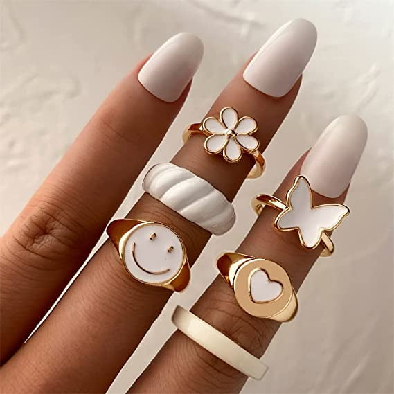 Anillos bonitos anillos esteticos para ninas y mujeres joyeria Preppy Y2K anillos apilables para chicas adolescentes anillos de oro blanco rosa y verde JAMW Sencillez Walmart en linea