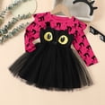thumbnail image 4 of Girls Halloween Black Cat Print Long Sleeve Ruffle Mesh Tutu Dress, Kids Cartoon Cosplay Party Dress for Holiday Performance Party(Hot Pink1,18-24 Months), 4 of 8