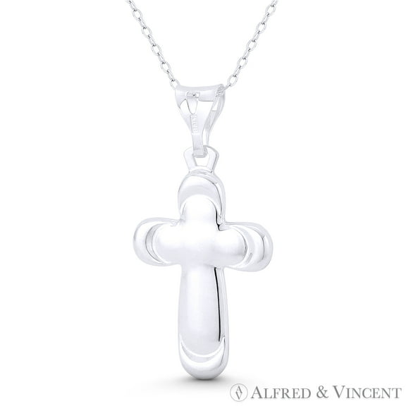 Bubble Cross Fancy Modern Christian Pendant & Chain Necklace in .925 Sterling Silver