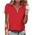 thumbnail image 3 of VBVC Women's Solid Short Sleeve Collared Shirt,Ladies Quarter Zip Moisture Wicking Top,Summer Quick Dry Athletic Blouse For Women,Red,S-3XL, 3 of 6