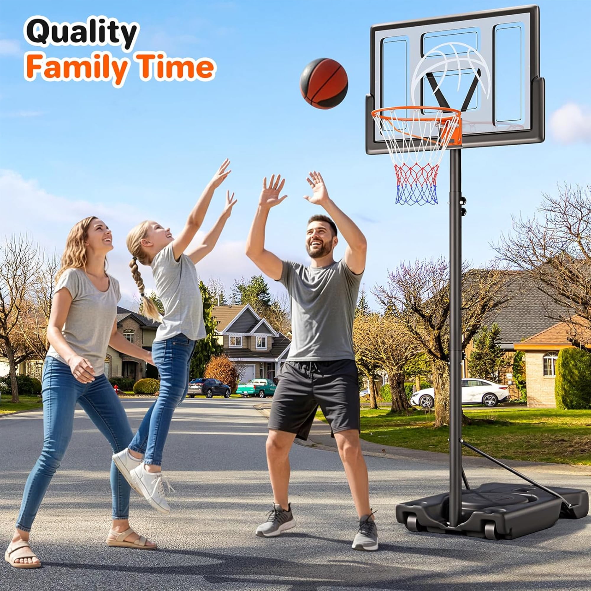 Toremore 44" Basketball Hoop Outdoor 4.43-10ft Adjustable, Portable Basketball Hoop Goal System with Shatterproof Backboard and Larger Base for Kids Youth and Adults