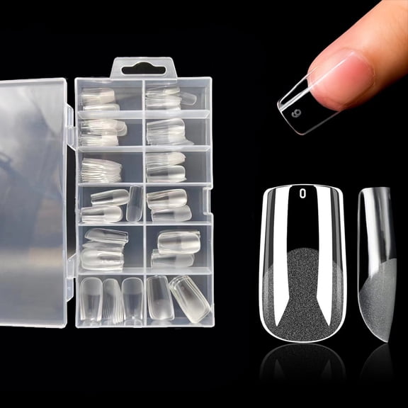 Square Nail Tips 120 Pcs Artificial Full Cover Soft Clear Gel Tips 12 Sizes Sharp False Nails for Nail Extension