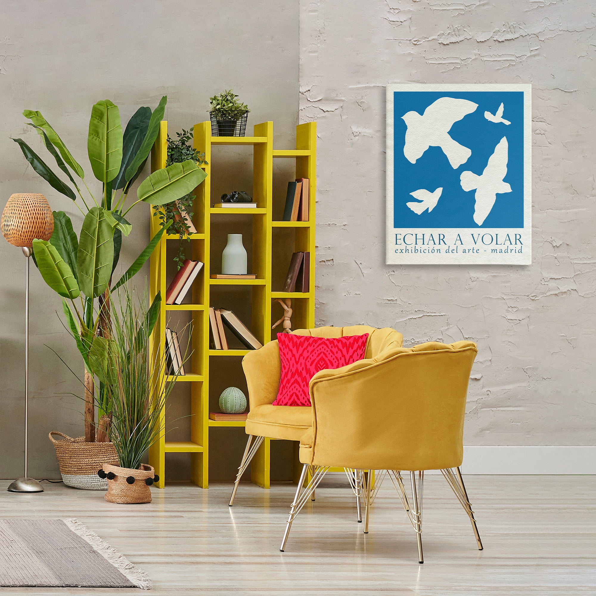 Stupell Industries Classic Exhibition Blue Birds Typography Painting Gallery Wrapped Canvas Art Print Wall Art, 24 x 30