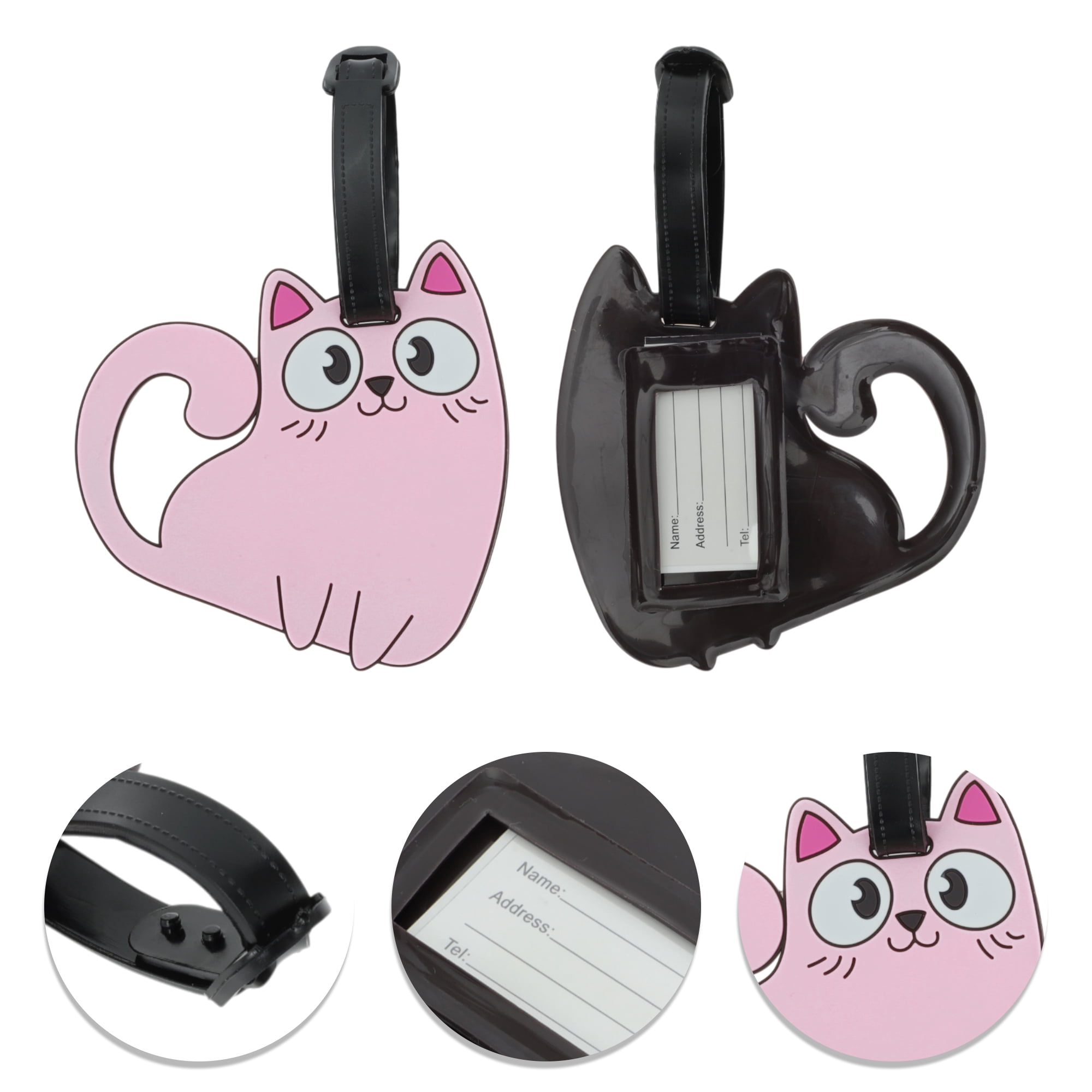 Unique Bargains 1 Pc Stylish Durable Cat Pattern Luggage Tag for Travelling Light Pink