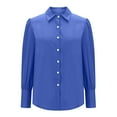 thumbnail image 6 of Dressy Casual Tops for Women Button Down Shirt Puff Long Sleeve Lapel Collar Blouse Business Work Office Wear (L, Blue), 6 of 8