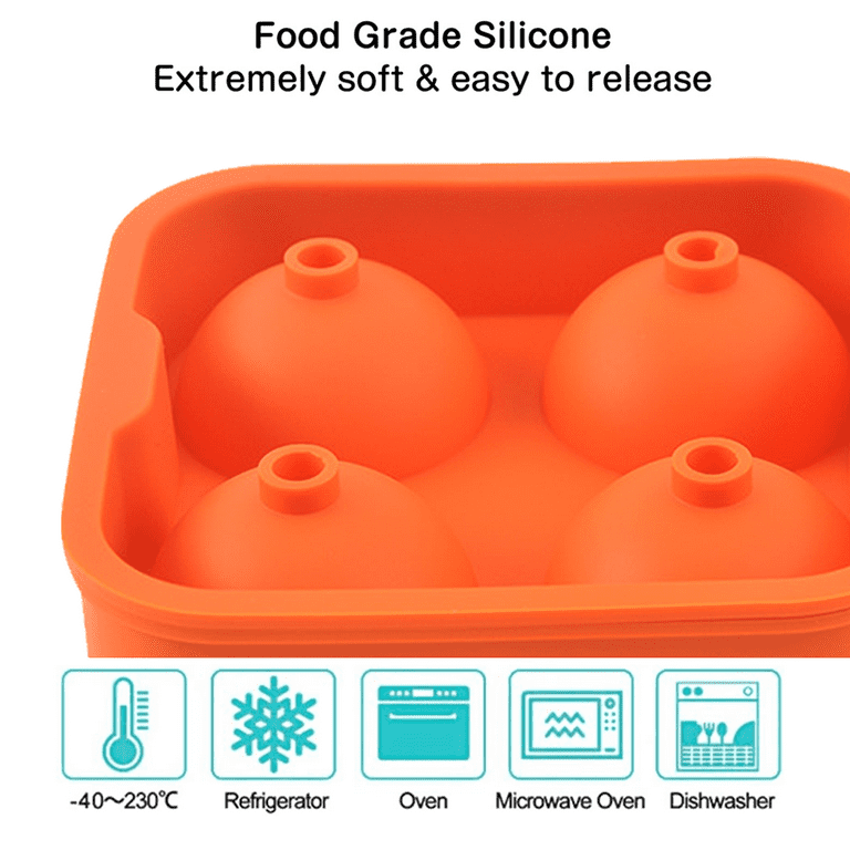 Sohindel Silicone Ice Cube Tray Sphere Round Ice Ball Maker, Ice Balls Mould for Chilled Drinks Whiskey Cocktails - Orange