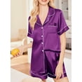 thumbnail image 6 of Avidlove Women 3 Piece Satin Silk Pajama Set Comfy Short Sleeve Button Down Pj Shirt with Shorts and Long Pants Sleepwear Soft Loungewear S-XXL, 6 of 6