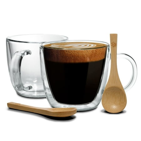 

Mainstream Source® Glass Espresso Mugs – Insulated Double Walled Mug and Espresso Shot Glass with 2 Durable Wooden Spoons Holds 5.5oz of Espresso (Set of 2)