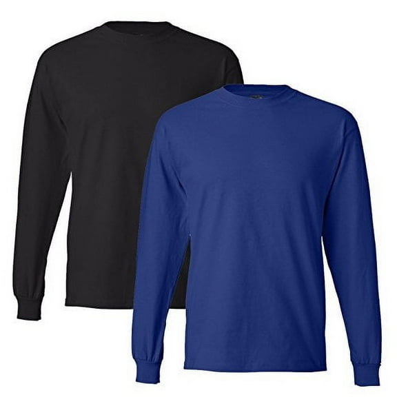 Hanes Men's 2 Pack Long Sleeve Beefy-T Shirt, X-Large, 1 Black / 1 Royal