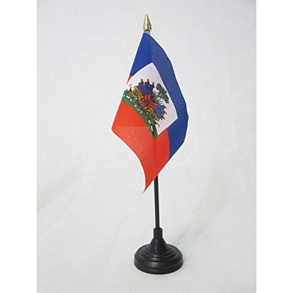AZ Flag Haiti Table Flag 4x6 in 100D Polyester Plastic Base 15x10 cm