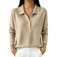 thumbnail image 2 of IUYRTFE Women Long Sleeve Collared Shirt Knit Sweater Solid Color Casual Pullover for Fall Winter Daily Wear, 2 of 5