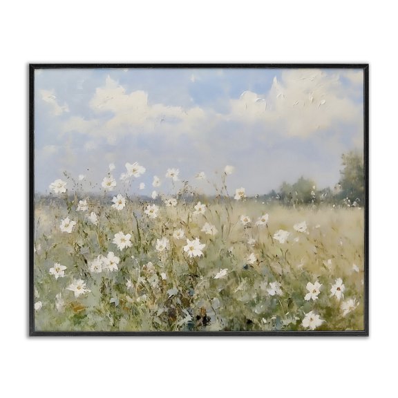 Stupell Industries French Country Neutral Wildflower Field in Bloom Black Framed Giclee Art, 14 x 11, by LSR Design Studio