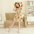 thumbnail image 4 of FORMRS Niños Bathrobe Unisex Hooded Robe Soft Plush Pajamas Sleepwear, Size 7-9T, Watercolor Sunflowers and Leaves, 4 of 7