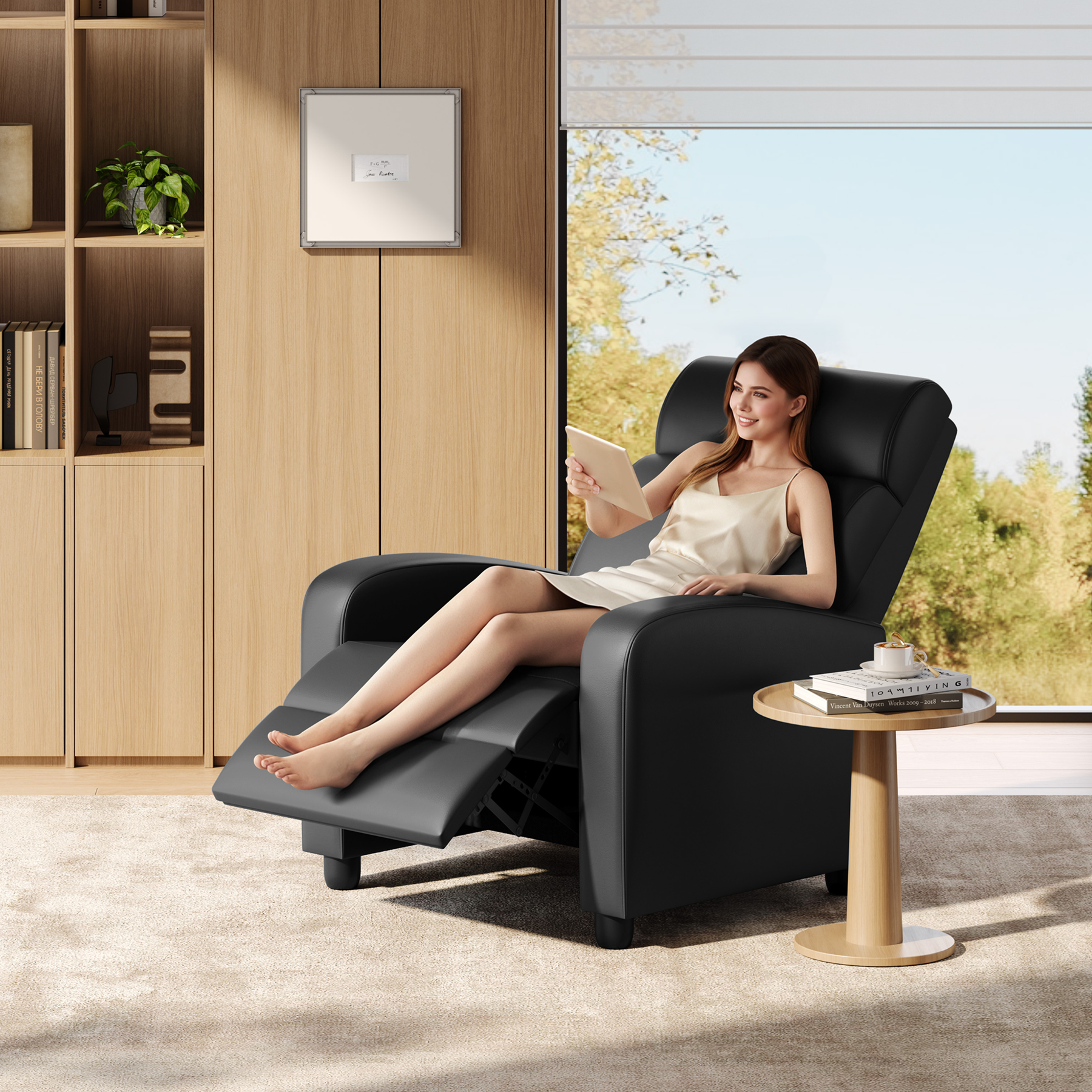 Yaheetech Adjustable PU Leather Recliner Chair, Black photo 6