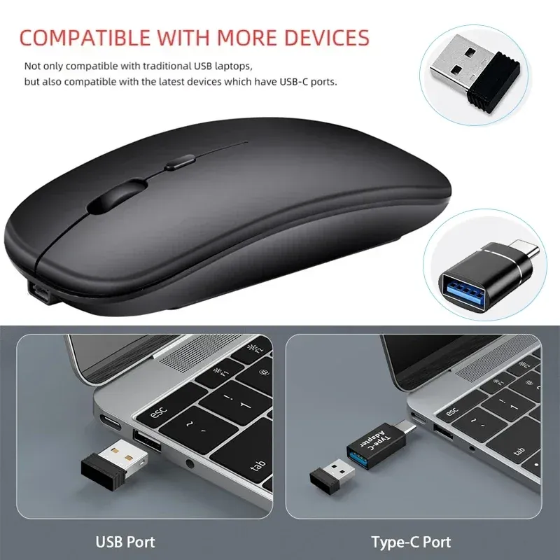 Wireless Mouse Bluetooth-Compatible Gaming Mouse (Dual Mode:BT+2.4Ghz) Ergonomic Rechargeable Mice for PC/Laptop/Macbook
