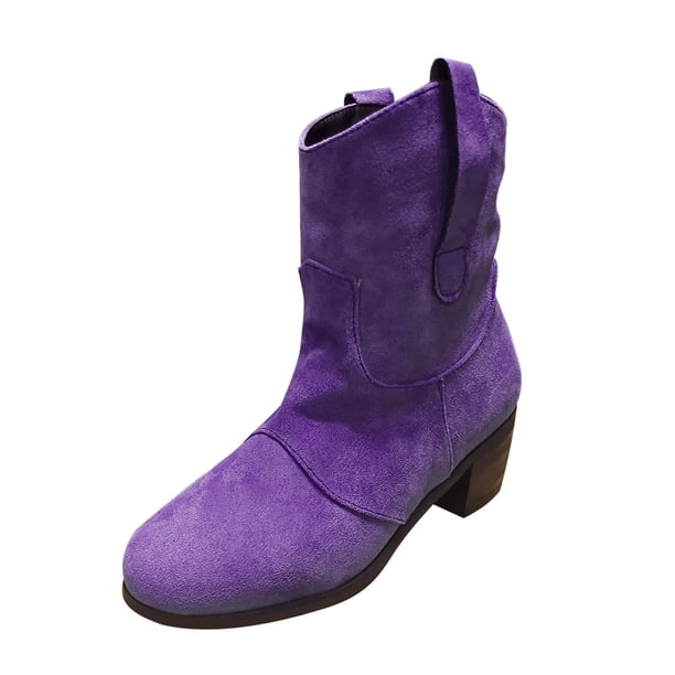 NECHOLOGY Botas Mujer Adulto Femenino Zapatos Botines de mujer Zapatos casuales Botas de estilo retro Botines cómodos Botas de mujer de tacón bajo sin cordones de tamaño (Purple, 6.5)