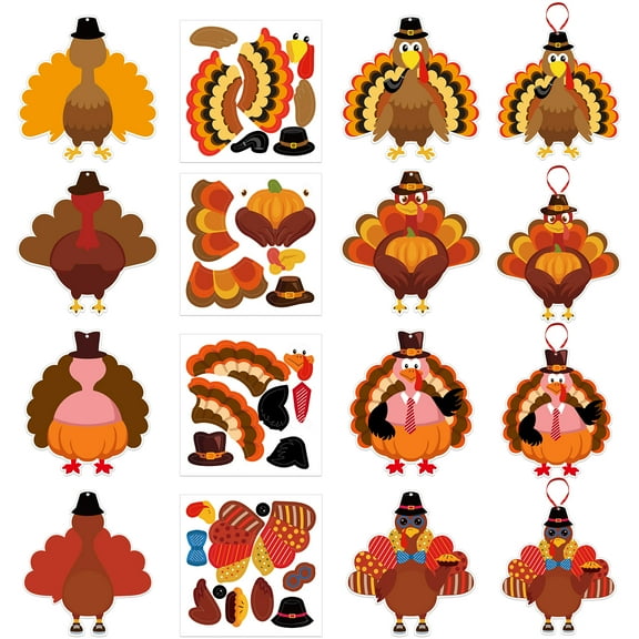 WaaHome Thanksgiving Crafts for Kids 24PCS Turkey Stickers Ornaments Make Your Turkey Stickers DIY Fall Autumn Art Crafts for Boys Girls Thanksgiving Party Game Activities Thanksgiving Decorations