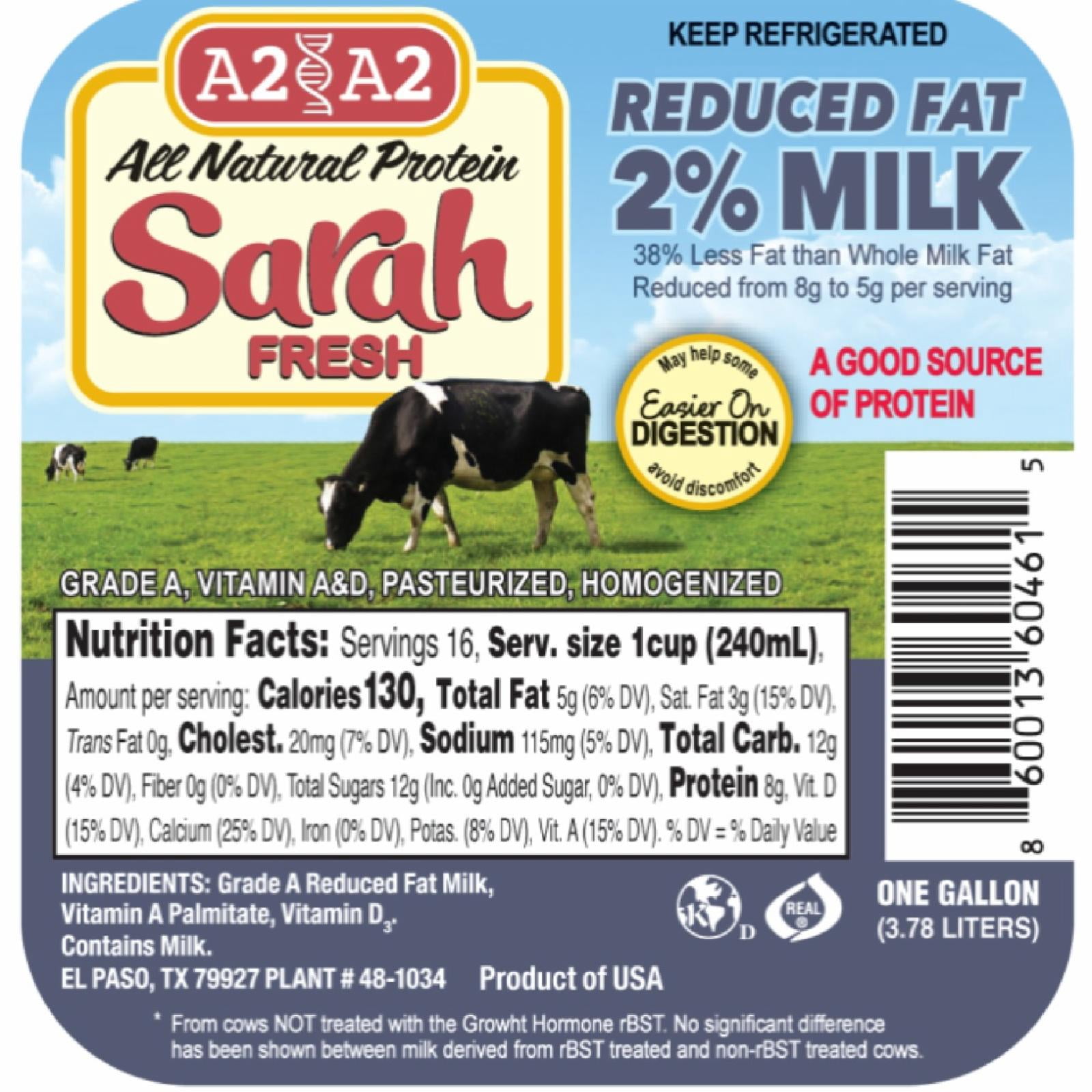 2% Reduced Fat A2/A2 Milk Gallon