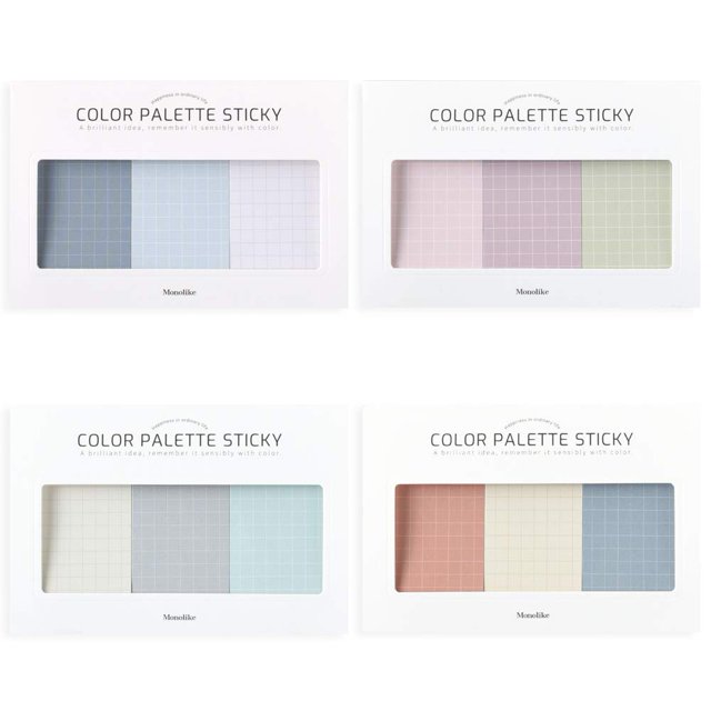 Monolike Color Palette Sticky Grid 300 D Set 4P - Bloc De Notas Autoadhesivo 30 Hojas