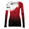 thumbnail image 5 of Satingcolo Womens Halloween Long Sleeve Crewneck Shirts Fall Trendy Funny Pumpkin Bats Skull Graphic Slim Basic Tops Wine L, 5 of 6