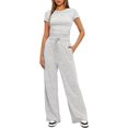 thumbnail image 3 of ZHAOCHENG Conjuntos de 2 piezas para mujer Conjuntos de salón Tops de manga corta fruncidos y pantalones de pierna ancha con cintura alta Conjuntos de chándal, 3 of 3