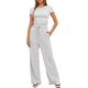 thumbnail image 3 of ZHAOCHENG Conjuntos de 2 piezas para mujer Conjuntos de salón Tops de manga corta fruncidos y pantalones de pierna ancha con cintura alta Conjuntos de chándal, 3 of 3