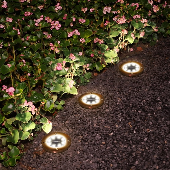 8‑LED Solar Ground Lights 16‑Pack, Bronze Disk Lights, Cool White for Garden, Walkway, Lawn