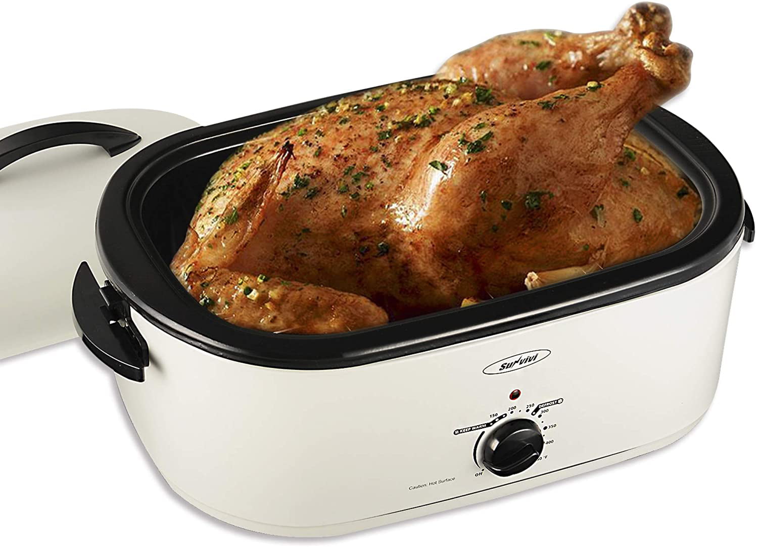 20 QT, Silver Large Electric Roaster Oven with Self-Basting Lid Turkey Roaster Oven with Removable Insert Pot Full-range Temperature Control and Cool-Touch Handles 