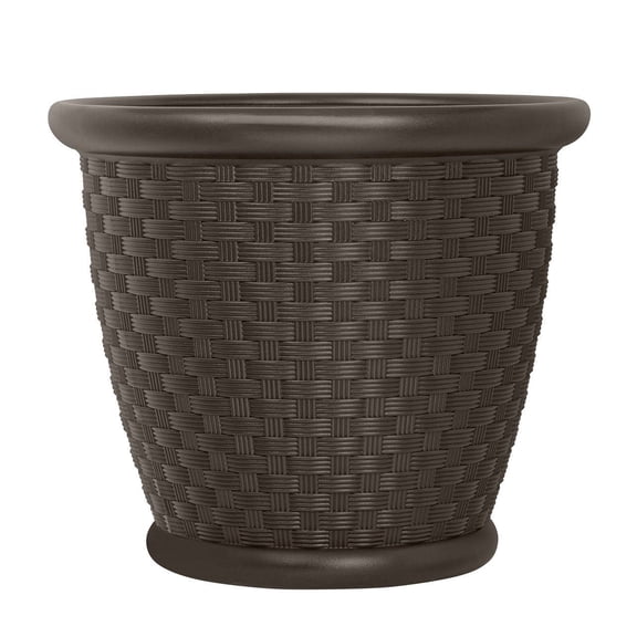 Suncast Sonora 22 Inch Resin Wicker Decorative Garden Planter, Java (2 Pack)