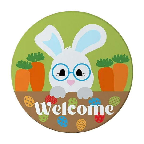 Adorno para colgar en la puerta en Pascua | Cartel de bienvenida con conejo con gafas
