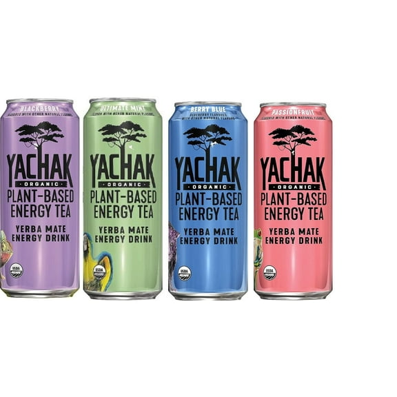 Yachak Organic Yerba Mate - Variety Pack: Blackberry, Passionfruit, Ultimate Mint, Berry Blue - 16fl.oz (Pack of 12)