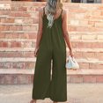 thumbnail image 6 of QATAINLAV Sales Today Jumpsuits for Women Summer Casual Cotton One Piece Overalls Baggy Flowy Wide Leg Palazzo Pants V Neck Romper with Pockets Army Green XL, 6 of 9