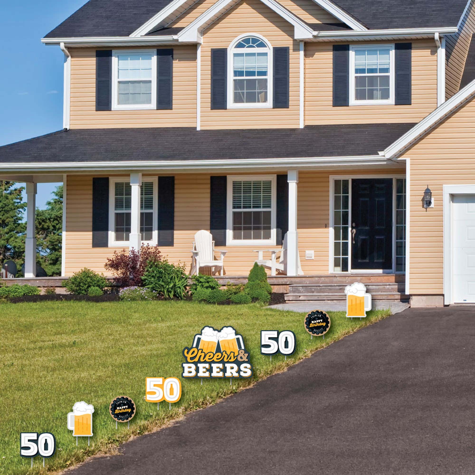 Big Dot of Happiness Cheers and Beers to 50 Years - Yard Sign and Outdoor Lawn Decorations - 50th Birthday Party Yard Signs - Set of 8